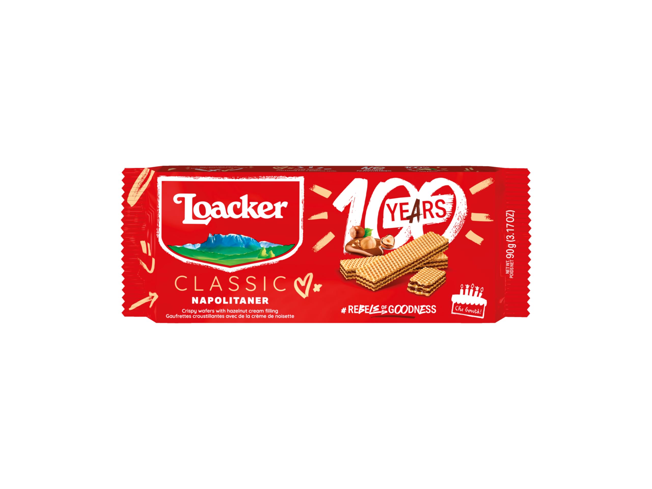 Loacker, Napolitaner Crispy Wafers, Italian Hazelnut Cream Wafers, Hazelnut Flavour, Original Wafer Biscuits, 90 g