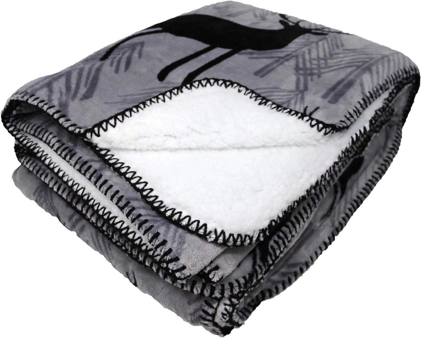 IT IDEAL TEXTILES Sherpa Fleece Throw Blanket, Cosy & Plush Christmas Blankets, Super Soft Thick Festive Winter Fleece Throws, 130cm x 170cm (Woodland Stag Grey)
