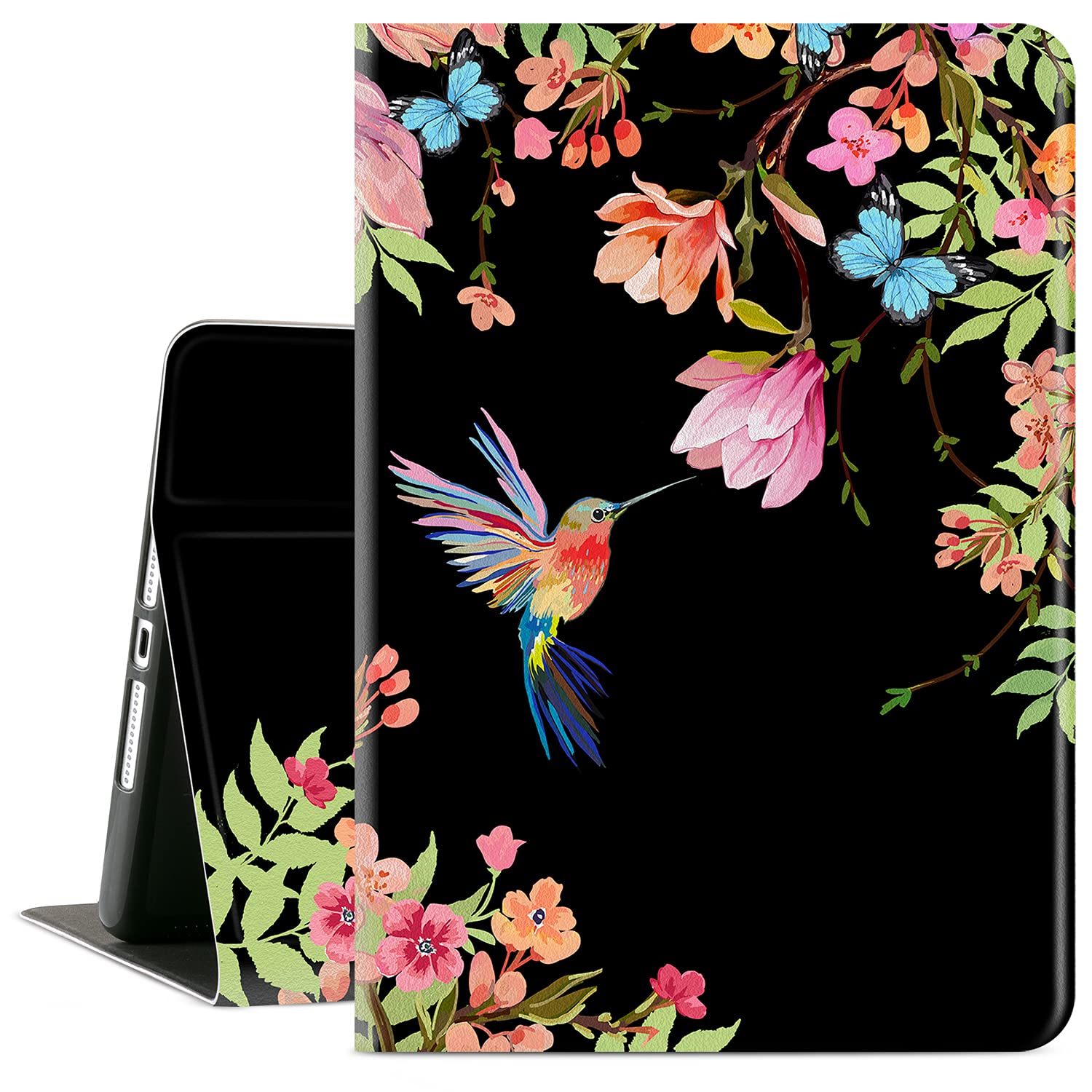 Photo 1 of Case for iPad 9th Generation, Case for iPad 8th Generation, case for ipad 7th Generation, for iPad case 9th Generation 10.2 Inch Multi-Angle View Adjustable Stand Auto Wake/Sleep,Flower Hummingbird