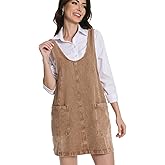 Mars Guard Denim Skirtall Dress for Women Jean High Roller Overalls Fashion Casual Sleeveless Mini Dress Jumper with Pockets