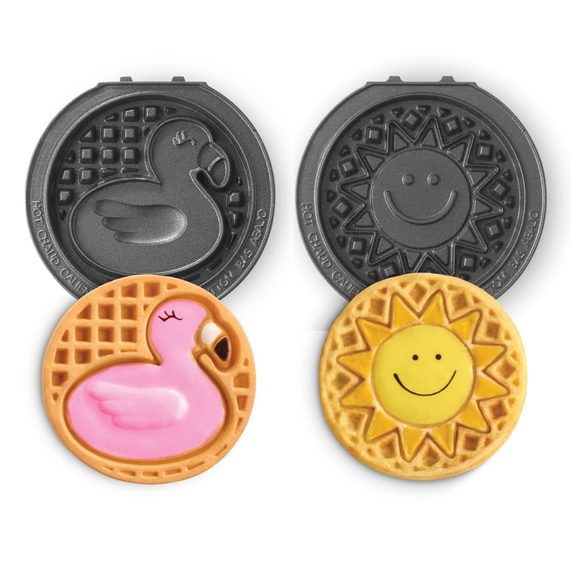 Photo 1 of DASH Multimaker Mini System Two 4” Nonstick Removable Waffle Plates (Flamingo & Sun) - 2Pc Plate Pack Compatible with Dash MultiMaker Mini System, Nonstick Surface