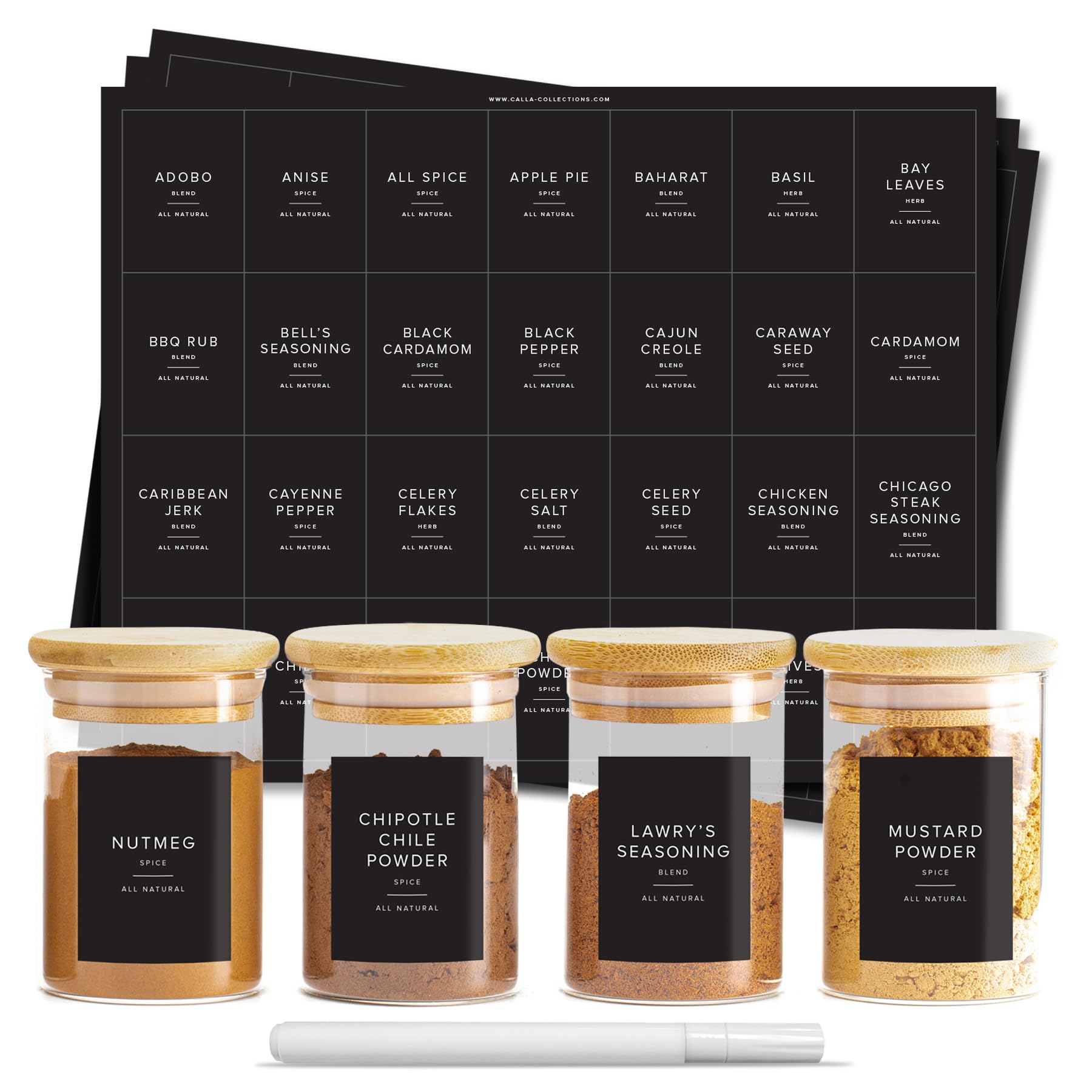 Photo 1 of 230 Black Spice Labels by ThreeKin | Waterproof & Oil-Resistant Pre-Printed Stickers for Spice Jars | Durable, BPA-Free Seasoning Labels | Easy-Clean, No-Residue Design | Proudly Female & USA Owned