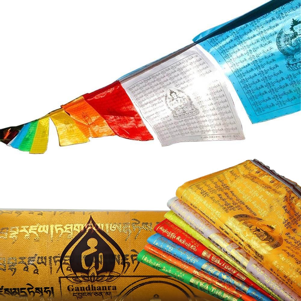 Gandhanra Tibetan Prayer Flag - Mantra of Chenrezig - Om Mani Padme Hum - Multicolor 17.5Ft 21 Flags,Lungta Flags For Buddhist Altar,Outdoor Home Decor