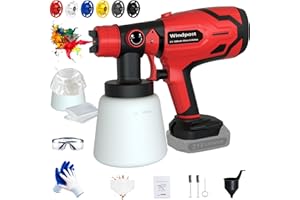 Windpost Cordless Paint Sprayer for 18V Max Battery, HVLP with 6 Copper Nozzles & 3 Patterns,1000ML Container, Electric Spray Gun Home, Wall, Furniture, Cabinets,No Battery(Red)