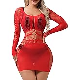 XIUSEMY Womens Lingerie Dress Sexy Babydoll Bodycon Dress One Piece Mesh Teddy Fishnet Chemise Nightwear