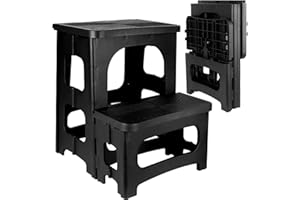 Black Folding Two-Step Bedside Step Stool Portable Adult Step Stool Non-Slip Folding Step Stool Suitable for Kitchens, Bathro