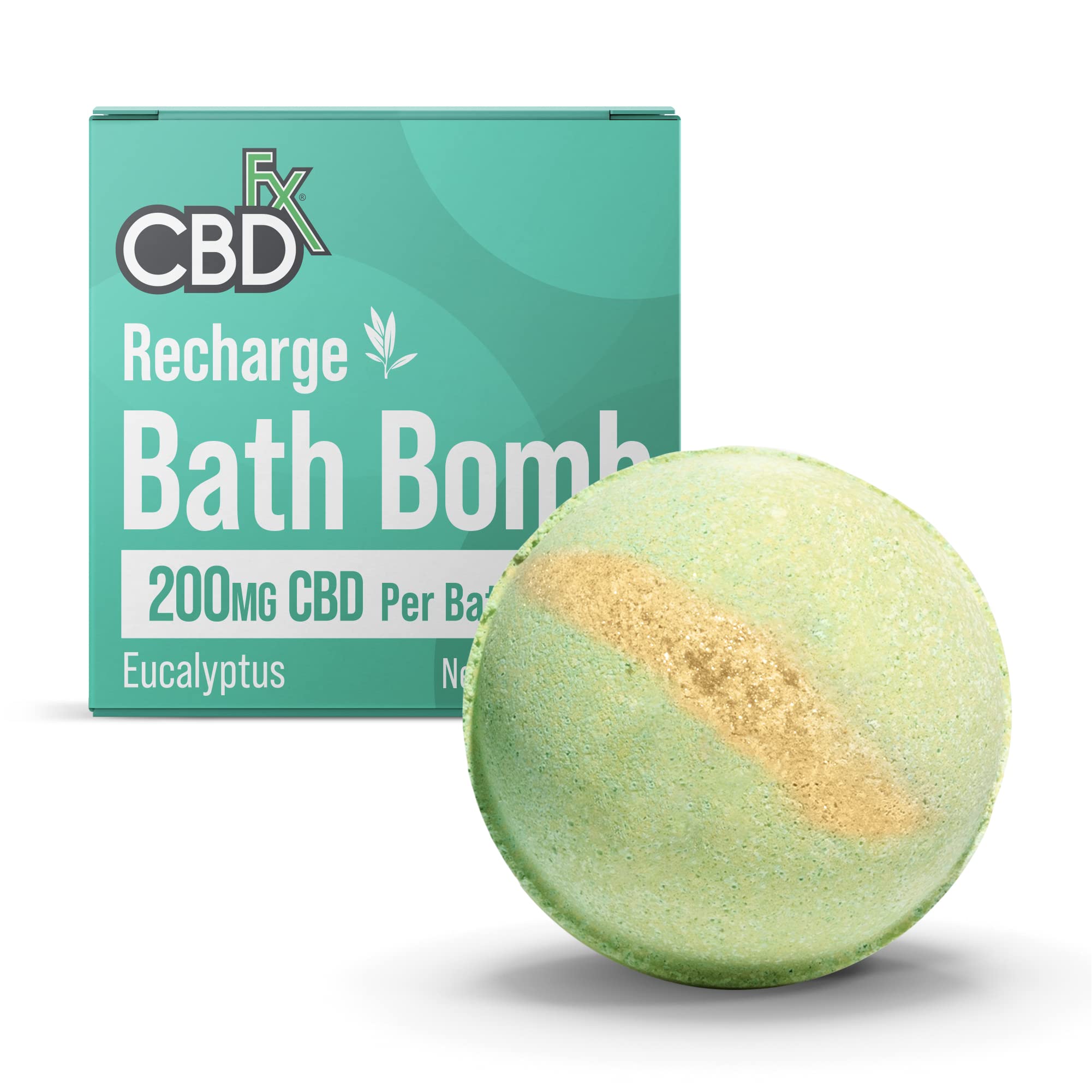 CBDfx High Strength 200mg CBD Bath Bomb - Vegan Muscle Soak with Eucalyptus, Spearmint & Arnica, Relaxing Bubble Bath Bomb for Recovery & Self-Care (Single, Cruelty-Free)