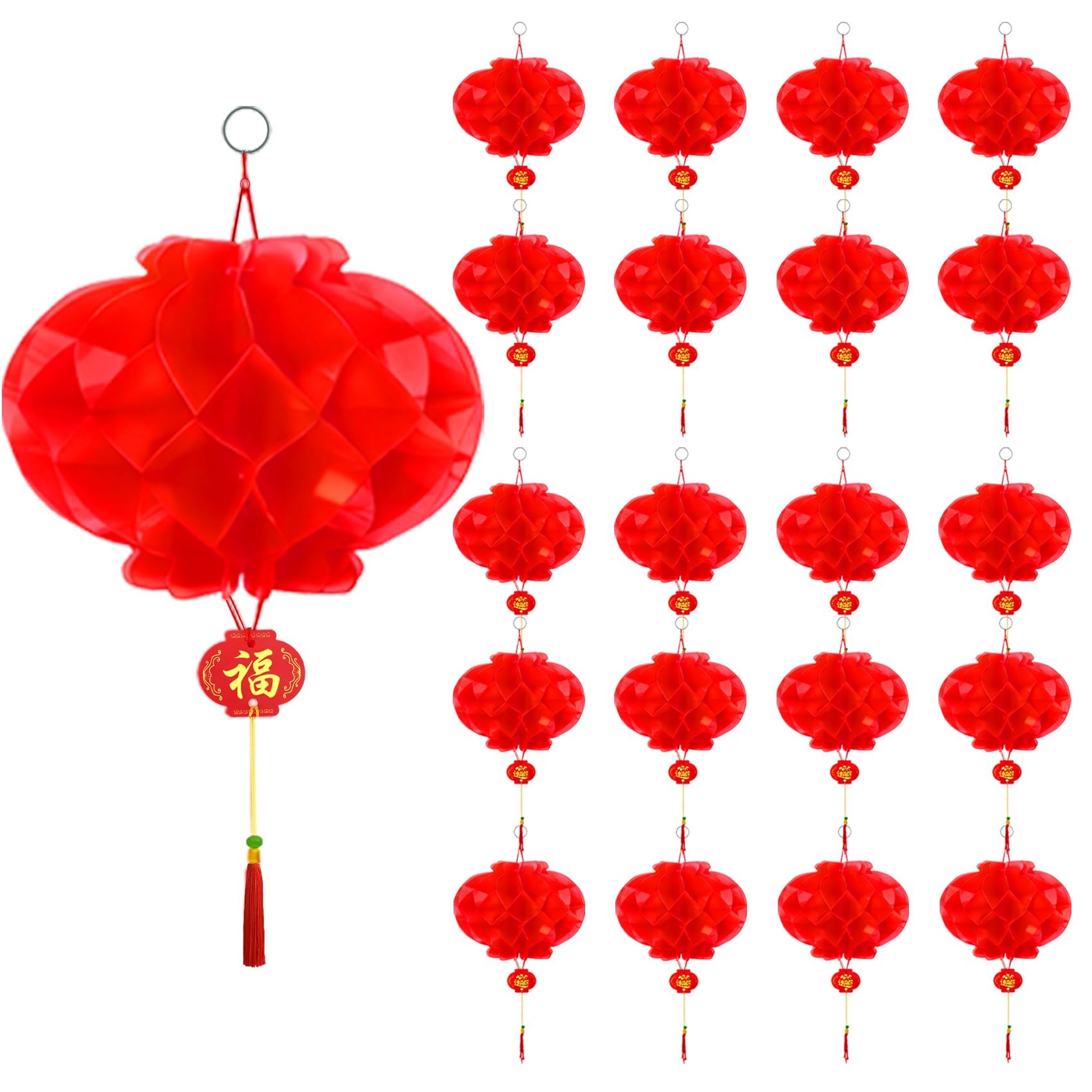 Photo 1 of 10 Inch Chinese Red Paper Lanterns, 20 PCS Chinese Lanterns Festival Decorations Foldable Chinese New Year Lanterns Hanging Red Paper Lantern for Lunar Spring Festival Home Restaurant Decorations