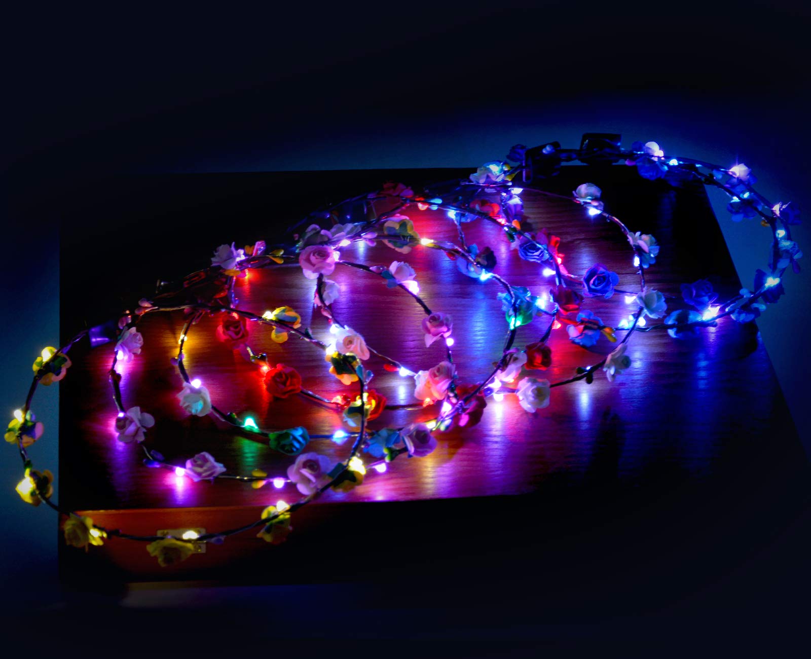 Fansport LED Flower Crowns Light up Flowers Wreath Luminous Flower Headband Crown Floral Headpiece Photograph Prop For Girls Women Wedding Festival Christmas New Year Party (10PCS)