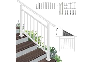 SUNCRAFTS Adjustable Handrails for Outdoor Steps – White Metal Stair Railing with Installation Kit, Outdoor Handrail Fits 1 to 4 Steps or Horizontal Use, Wrought Iron Hand Rails for Porch, Deck