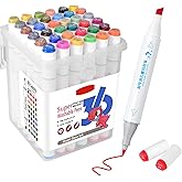 SAYEEC Washable Markers, 36 Colors Art Markers Set with Case, Fine Chisel Dual Tips Drawing Pens Water-Based Marker for Artist Adults Coloring Books Sketching Journaling Illustration Manga Comic