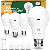 Neporal MagicGlow Rechargeable Light Bulbs with Remote, 3 Colors Shift + Stepless Dimmable Battery Powered LED Bulbs, USB Rechargeable, A19 Emergency LED Light Bulbs, 15W, Up to 24 Hours