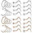Mayhoop 20g Stainless Steel Nose Rings Hoop L Shape Nose Studs Nose Screw Bone Silver Rose Gold Black Rainbow Pack for Women Men 28Pcs
