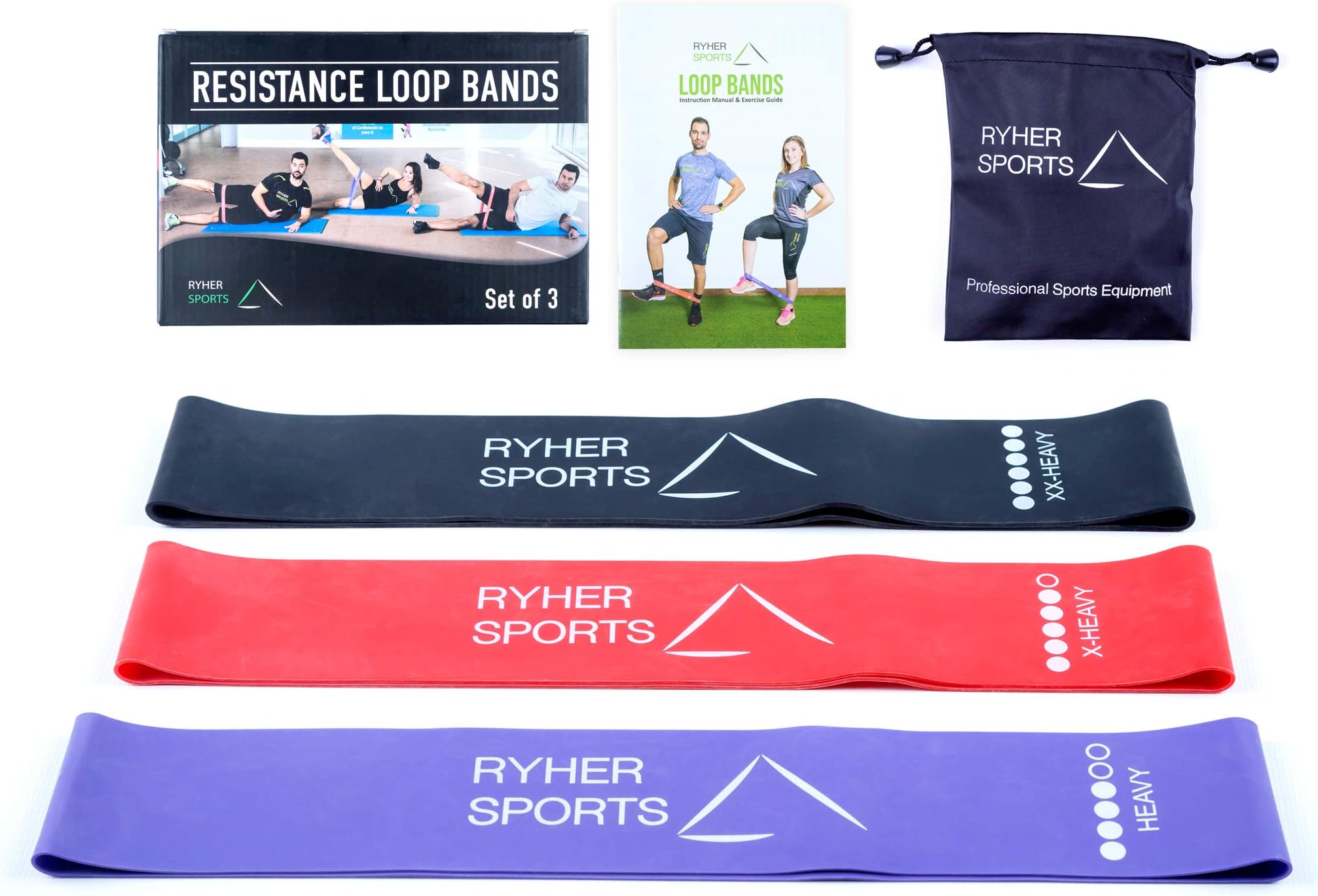 Ryher Resistance Bands for legs and glutes - Set of Loop Bands - Exercise bands for Stretching, Physical Therapy, Crossfit and Fitness – Home and gym equipment - CHOOSE a Set from bellow