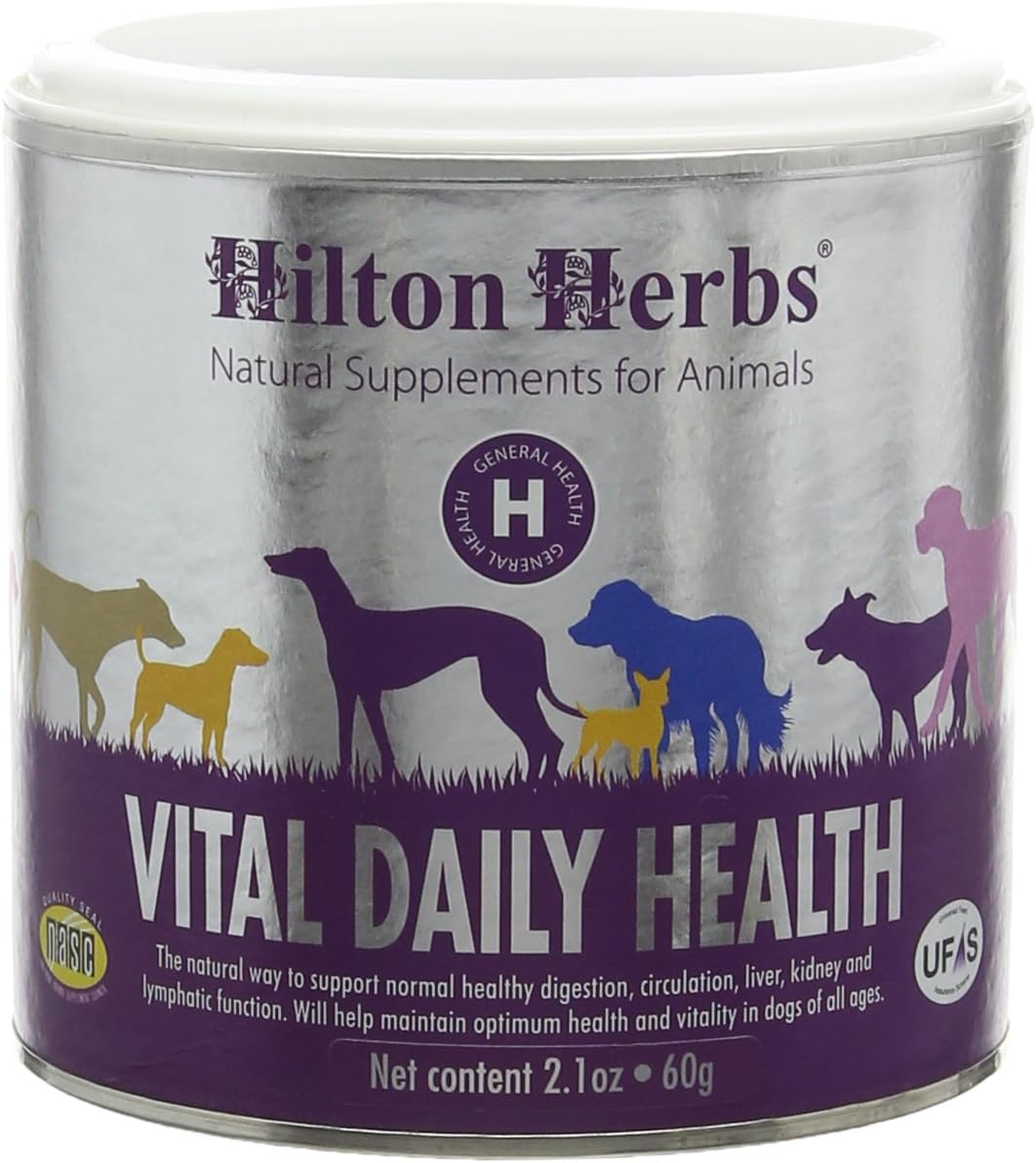 Hilton Herbs Vital Daily Health Natural Dog Supplement. 100% Natural Ingredients. Vital Vitamins and Mineral for Optimum Health. Suitable for BARF and Raw Diet. 60 g