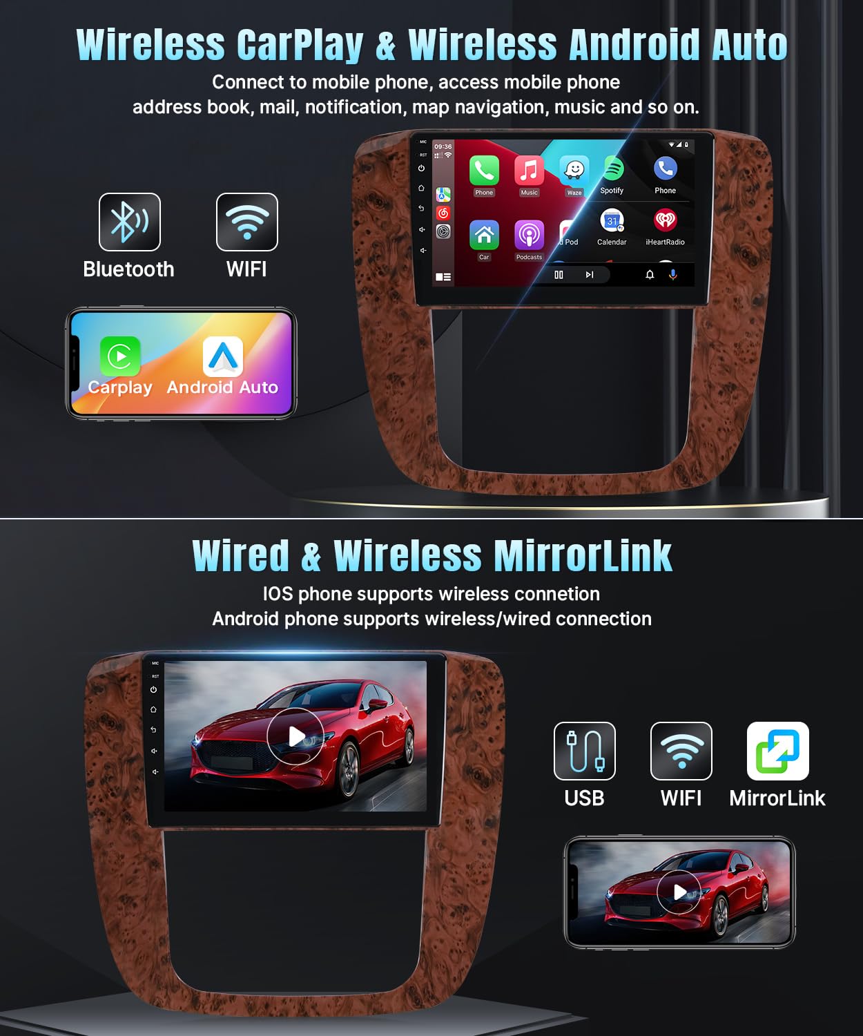 Naifay Android Car Radio for GMC Yukon Chevrolet Chevy Silverado Tahoe Suburban 2007 2008 2009 2010 2011 2012 with Carplay Andriod Auto, 2+32G 9 Inch IPS Touchscreen Car Stereo Bluetooth FM GPS WiFi