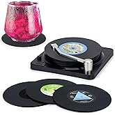 Valdivia Retro Vinyl Record Coasters with Player, 6PCS Music Coasters for Drinks, Home and Coffee Table Decor, Housewarming Gifts New Home Apartment Presents for Music Lovers, Birthday Gifts for Men