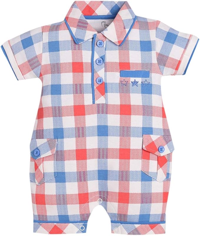 Buy Hopscotch Baby Boys Cotton Short Sleeves Emblished Rompers in Red