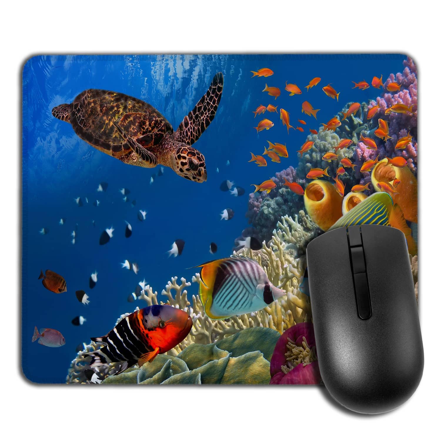 Yeuss Underwater Marine Animals Mouse mat pad Rectangular Non-Slip Mousepad, Colorful Coral Reef With Many Fishes And Sea Turtle Red Sea Egypt Gaming Mouse mat pads, Colorful,200mm x 240mm