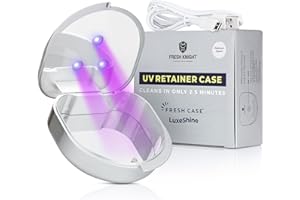 FRESH KNIGHT UVC Retainer Cleaner & Denture Cleaner - UV Retainer Case - Ideal for Invisalign & Mouth Guards - White UV Retainer Container - Convenient Travel Size