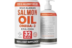 StrellaLab 32 OZ Salmon Oil for Dogs - Omega 3 for Dogs & Cats, Itch & Allergy Relief, Wild Alaskan Salmon Oil for Skin & Coat, Fish Oil Liquid, Shedding Health Support EPA & DHA Fatty Acids