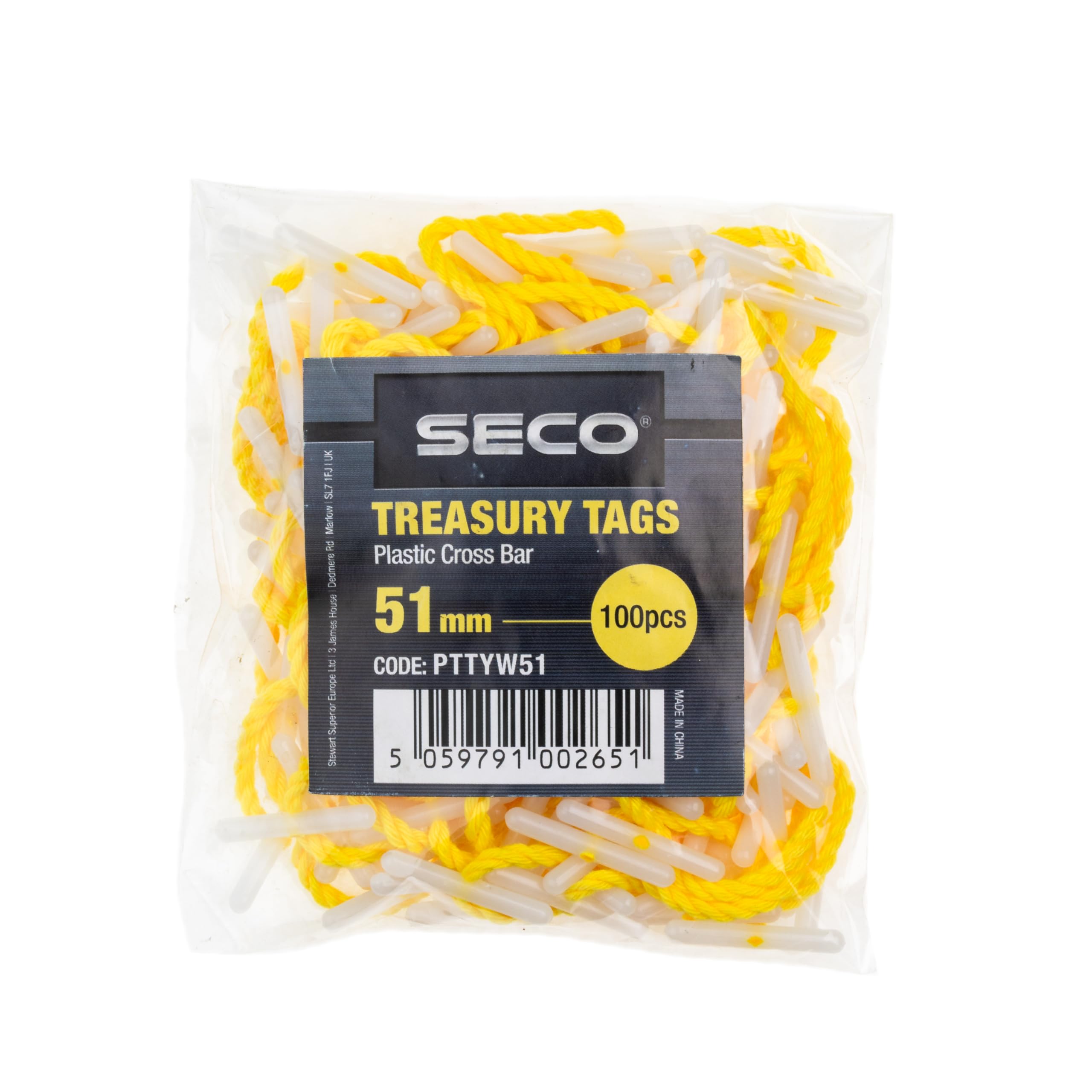 Seco Plastic Cross Bar Treasury Tags, 51mm, Pack of 100 - Yellow — image 1