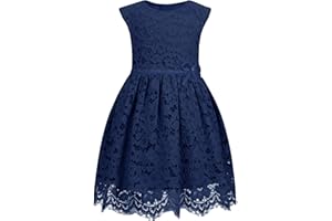 ALLOVIN Girls & Toddlers Sleeveless A-Line Lace Party Dress Birthday Wedding & Flower Girl Dress with Beaded Bowknot 2-12Y