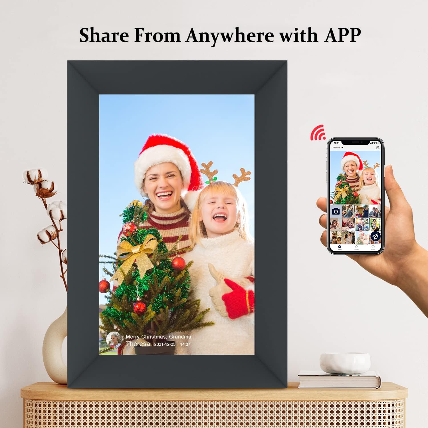 AEEZO 10.1 Inch WiFi Digital Picture Frame, IPS Touch Screen Smart Cloud Photo Frame with 32GB Storage, Easy Setup to Share Photos or Videos via AiMOR APP, Auto-Rotate, Wall Mountable (Black)