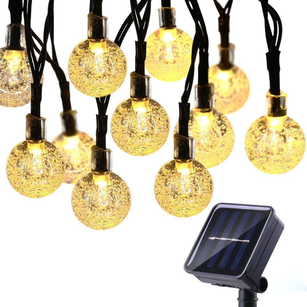 Joomer Solar String Lights Outdoor 30 LED 20ft Crystal Globe Lights with 8 Lighting Modes, Waterproof Solar Powered Patio Lights for Outdoor Garden Yard Porch Wedding Party Home Decor (Warm White)
