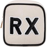 RSRSLEII Small Canvas Rx Medicine Packages, Cute Chenille Letter Patch Drug Makeup Bag with Metal Zipper, Mini Travel First Aid Purse Organizer Machine Washable (01Beige)
