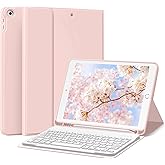 Keyboard Case for iPad 9th/8th/7th Generation 10.2 Inch 2021/2020/2019, Soft TPU Back Stand Cover Smart Case with Pencil Holder, Magnetically Detachable Wireless Bluetooth Keyboard, Pink