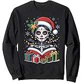 Christmas Sugar Skull Art Woman Santa Hat Festive Design Sweatshirt
