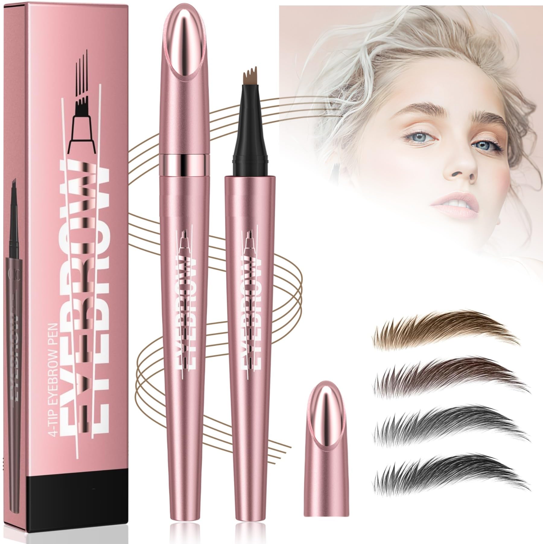 Magic Microblading Eyebrow Contouring Pencil - Microblading Eye Brow Contouring Pen - Precise Waterproof Brow Pen 4 Tipped Precise Waterproof With A Micro-Fork Tip Applicator (Light)