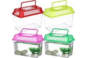 Yardwe Portable Fish Tank Handheld Aquarium Transparent Turtle Box with Handle 5.91X4.33X3.74 Inch Plastic Pet Hamster Breedi