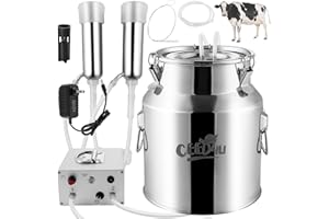 CEED4U 14L Cow Milking Machine, Portable Pulsation Vacuum Pump Electric Cow Milker, with Stainless Steel Milk Bucket & Auto Stop Check Valve （Upgrade Model）