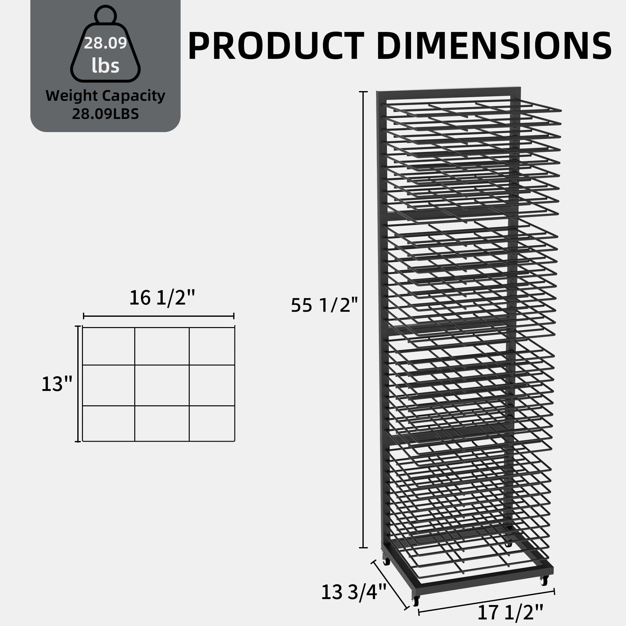Art Drying Rack with Lockable Wheels, Painting Drying Rack with 36 Removable Shelves, Canvas Rack Art Storage for Classrooms, Art Clubs, Art Studio, 13 3/4