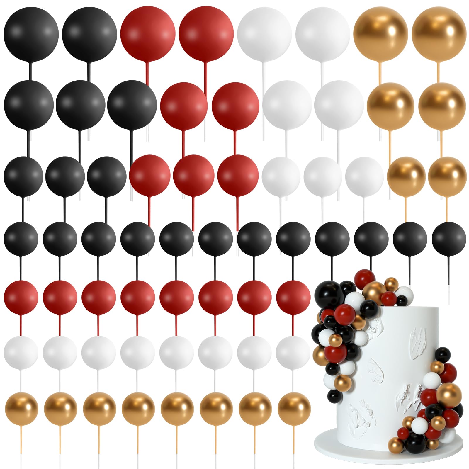 Photo 1 of Bouiexye 75 Pieces Cake Balls Topper Decorations Foam Cupcake Topper Mini Balloon Cake Topper Picks for Deco Birthday Party Wedding?Black, Red, Gold, White?