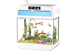 JPHYLL Fish Tank Aquarium 2.2 Gallon with Humidifier 7 Color Looping Light with Timer Self-Cleaning 3 in 1 Water Pump with Filteration & Oxygenation & Circulation, Temperature Display, HD Heat Bending Glass