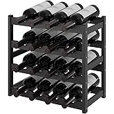 AUGOHCMIL Wine Rack，Bamboo Wine Storage Cabinet Shelf，Countertop Wine Shelf- Freestanding Wine Holder for Kitchen & Pantry (Black, 4-Tier)