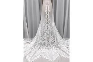 DEERHOBBES DESIGN YOUR OWN 3 Yards African Lace Fabric French Beaded Lace Net Tulle Fabric Embroidered Lace Fabric for Dress Guipure lace L02 (white)