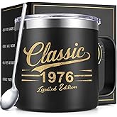 Qtencas 50th Birthday Gifts for Him, Classic 1976 Insulated Coffee Mug with Lid & Straw, Mens Birthday Gift Ideas for Dad, Brother, Uncle, Husband (14oz, Black)