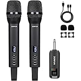 ZERFUN Rechargeable Wireless Microphones Dual, Pro Handheld Cordless Mics System Dynamic with Echo Treble BASS VOL Control for Karaoke Singing Church Party, 1/4'' Output, D240, Black