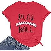 Play Ball Shirt for Womens Baseball Tshirts Graphic Tees Casual Letter Printed Softball Tee Shirts Top
