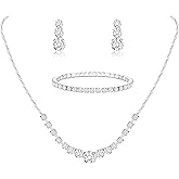 Jstyle Silver Jewelry Set for Women Sparkly Crystal Wedding Accessories | Wedding Jewelry Set for Bride Bridesmaids, Rinstone Necklack Bracelet Earring Set, Jewelry Gifts for Prom Party Birthday