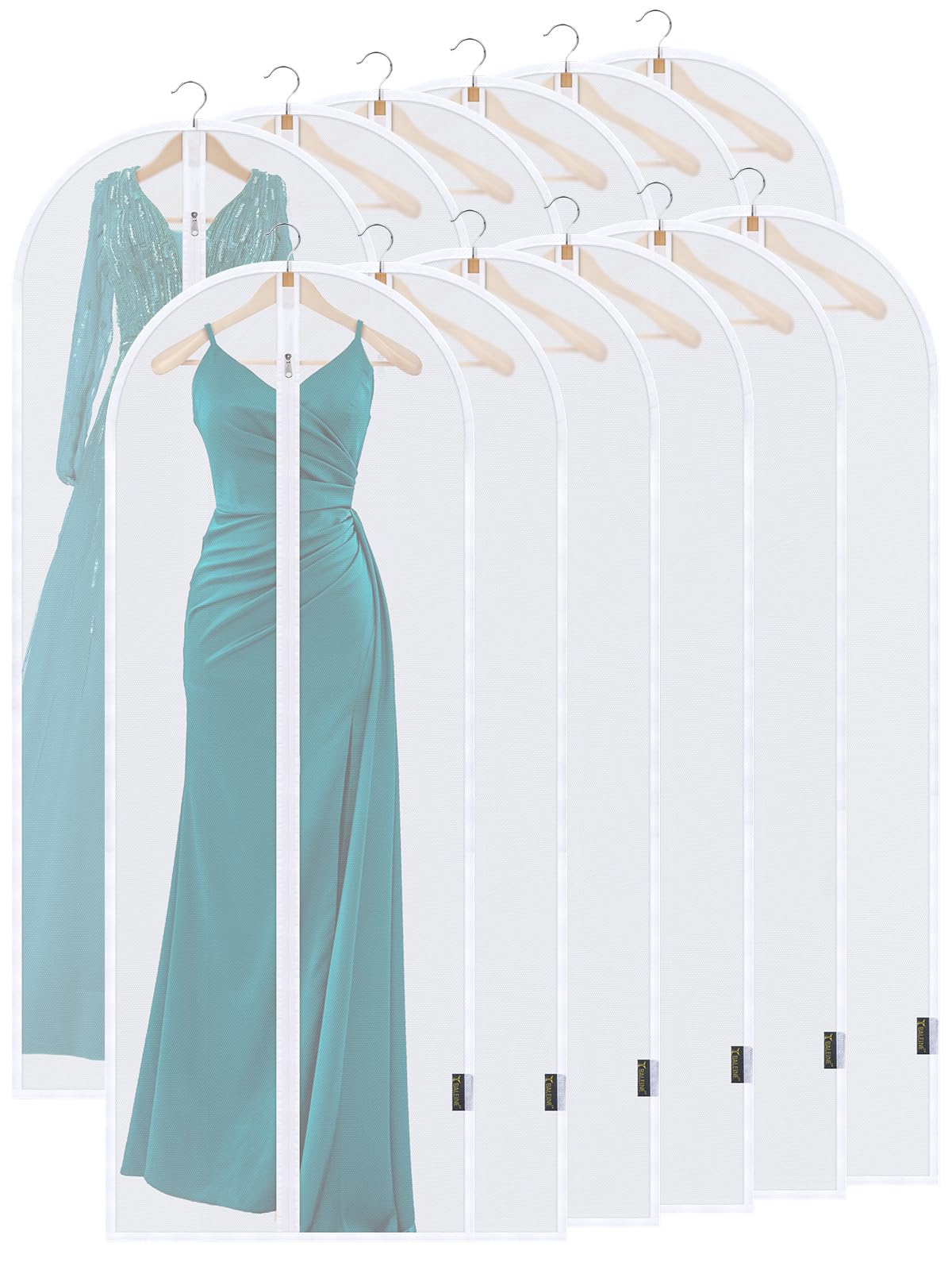 BALEINE 60'' Translucent Garment Bags, 12 Packs PEVA Dress Bag for Closet Clothes Dresses Suit Coats Storage (White, 12PK) Image