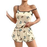 Ekouaer Womens Cami Pajama Set Cute Printed Camisole Shorts Sleepwear | Tank Top and Shorts Lounge Set Soft Pjs for Daily Wear, Home, Party or Date Nights