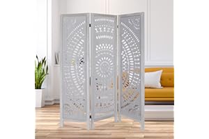 Babion 3 Panel Room Divider Privacy Screen, 5.6 FT, Tall Foldable Panel Partition Wall Divider, Carved Folding Room Divider and Folding Privacy Screens for Bedroom Office Garden Terrace, White