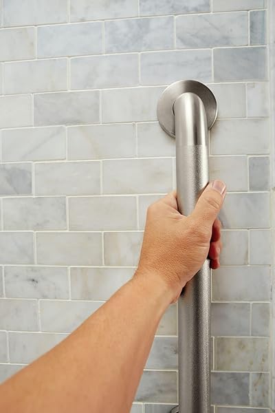 MOEN HOME CARE BATHROOM SAFETY 24 INCH STAINLESS STEEL HANDICAP GRAB BAR FOR BATHTUB AND SHOWER, SLIP RESISTANT PEENED TEXTURE, ELDERLY ASSISTANCE PRODUCT, POLISHED BRASS, R8724P