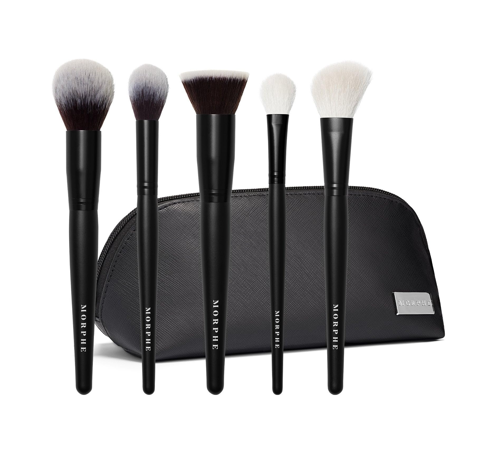 Morphe Face The Beat Makeup Brushes - 5 Piece Makeup Brush Set with Foundation, Blush, Contour & Blending Brushes - Made with Synthetic Bristles & Includes Makeup Brush Case (5 Count)
