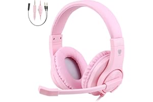 BlueFire Kids Headphones for Online School, Children, Teens, Boys, Girls, 3.5mm Stereo Over-Ear Gaming Headphone with Microphone and Volume Control for PS4, PS5, New Xbox One（Pink）